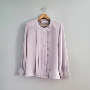 Chaus Vintage Purple Sheer Button Down Pleated Top 14